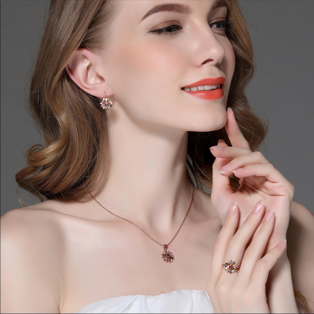 🌸 Rose Gold Multicolor Flower Earrings - Picture 2 of 7
